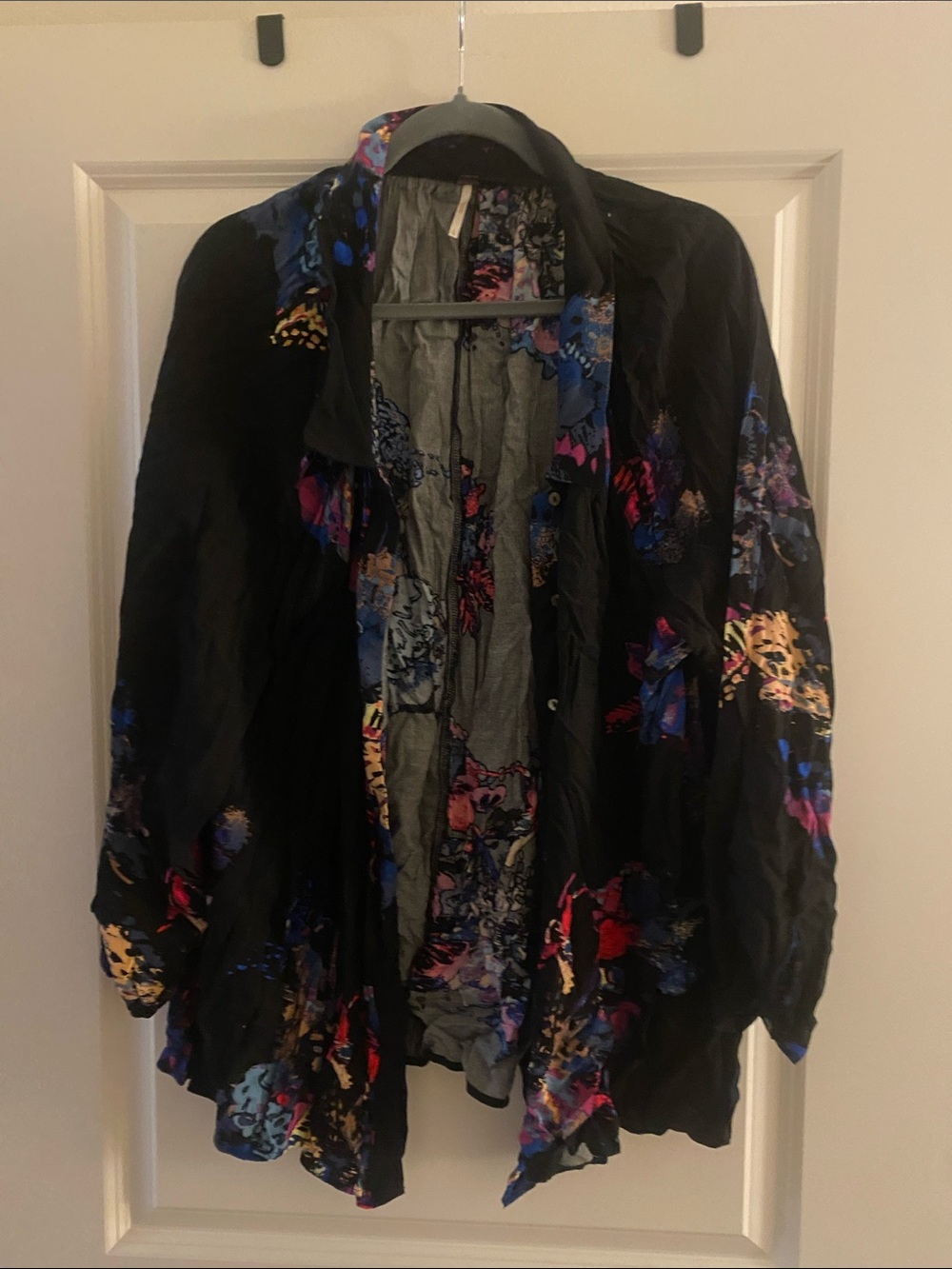 Free People Black Blazer with Multicolor Floral Print